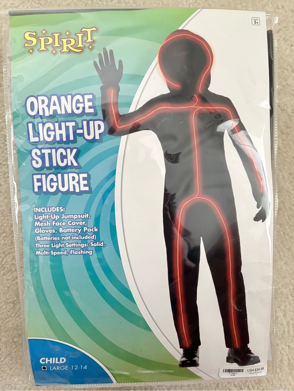 Spirit Orange Light-Up Stick Figure Jumpsuit Costume